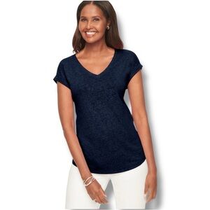 TALBOTS DROP SHOULDER V-NECK TEE - Plus 1X Indigo Blue